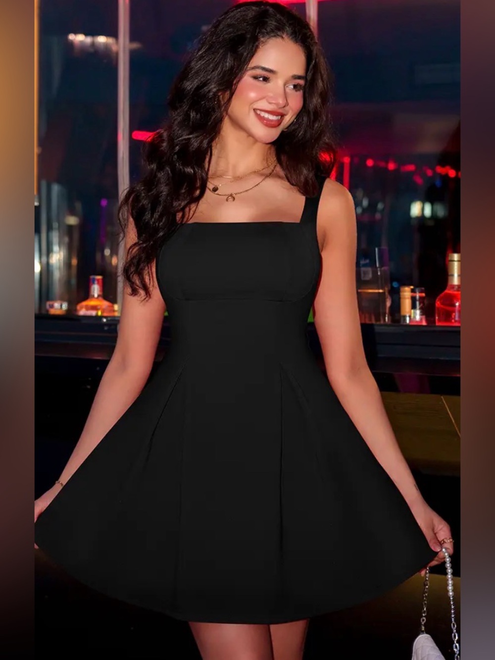 OYS Women's Sexy Sleeveless Square Neck Adjustable Straps Bow Tie A-line Mini